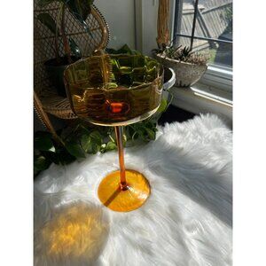 Empoli Large Vintage Amber candy jar thin Italian Art Glass